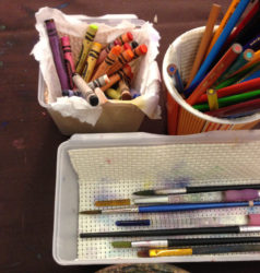 Art Table supplies for use during church services. Adapted from Creative Church Handbook